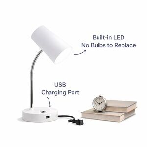 Desk Lamp with USB charging port- no bulb to replace! Black and white Available